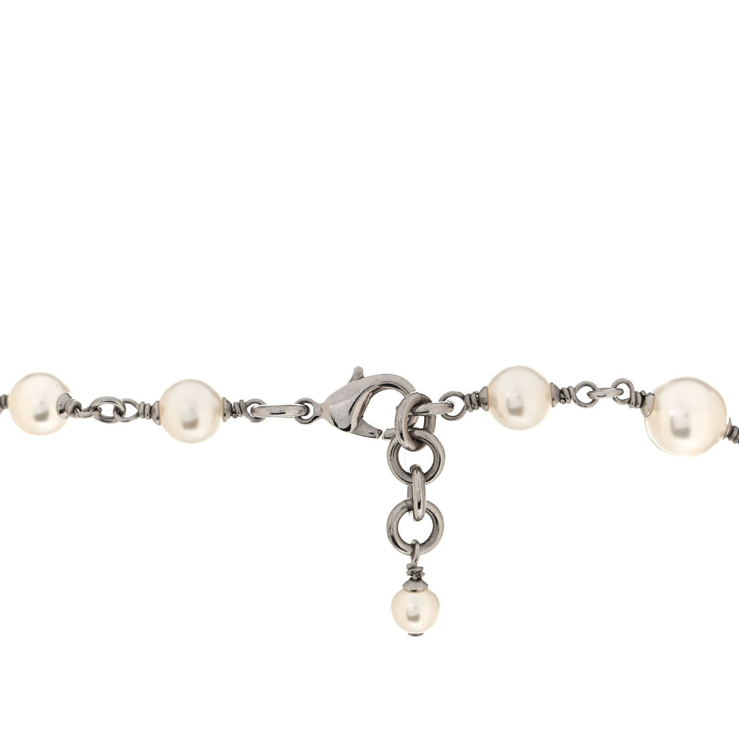 Chanel Crystal Pearl CC Long Necklace Silver 3 of 4