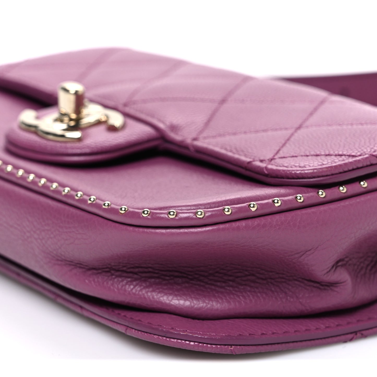 Caviar Quilted Mini Studded Flap  Purple