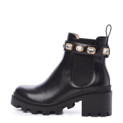 Gucci Calfskin Crystal GG Trip Chelsea Ankle Boots 38 Black 1 of 7