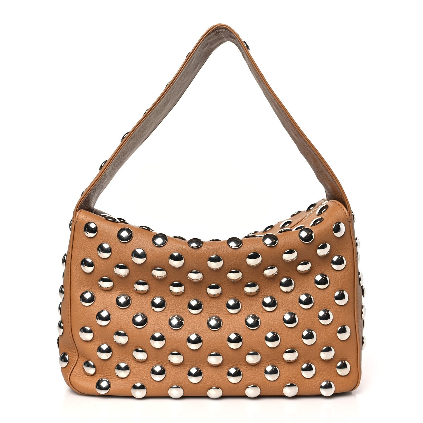 Pebbled Sport Calfskin Studded Elena Nougat