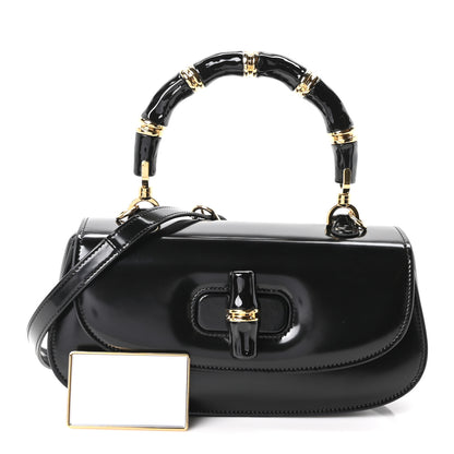 Gucci Shiny Polished Calfskin Medium Bamboo Diva Black 3 of 11