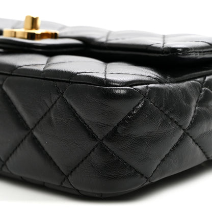 Chanel Shiny Lambskin Quilted Golden Links Top Handle Flap Black 10 of 10