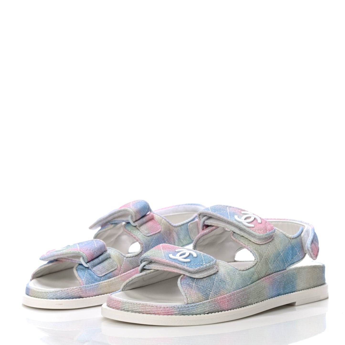 Printed Fabric Quilted Dad Sandals 38 Green Pink Blue