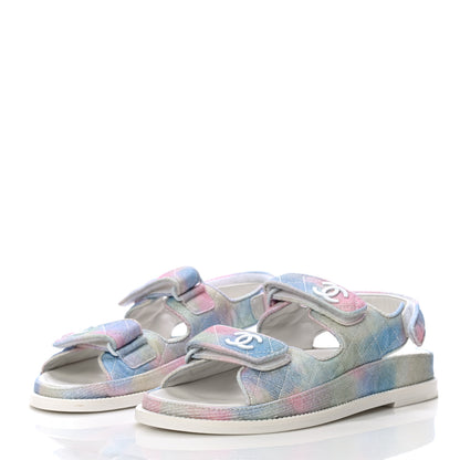 Chanel Printed Fabric Quilted Dad Sandals 38 Green Pink Blue 3 of 14