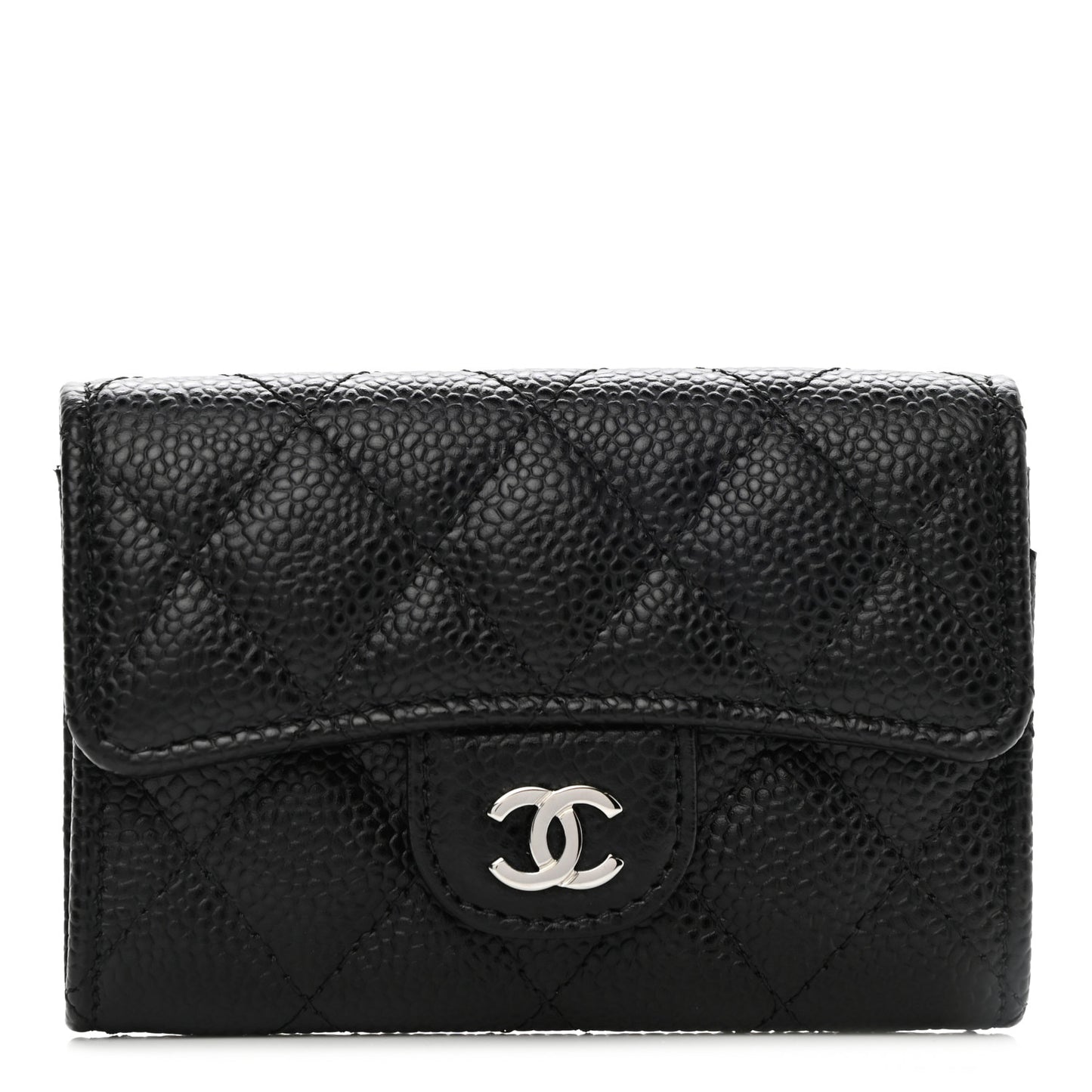 Caviar Quilted Flap Card Holder Black