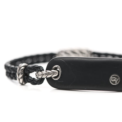 David Yurman Sterling SIlver Leather Clay Mens Cable ID Bracelet Black 5 of 5