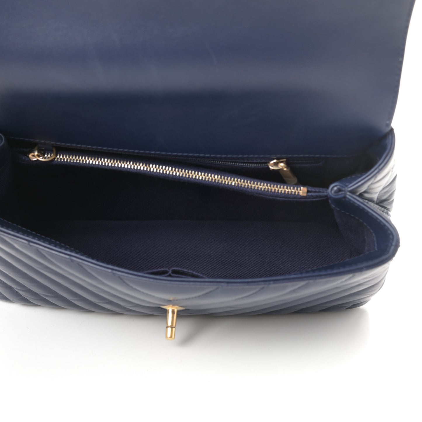 Aged Calfskin Chevron Quilted Small Coco Handle Flap Navy