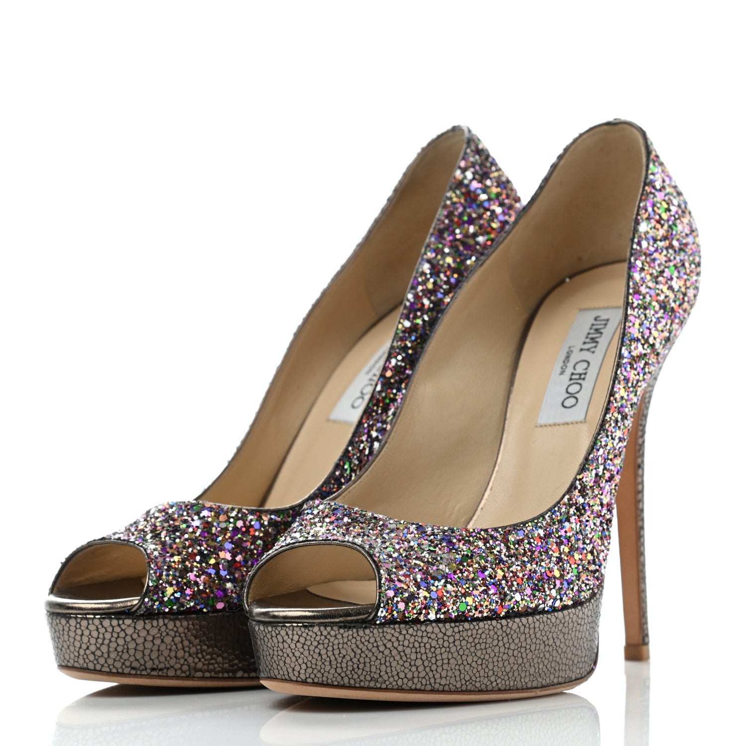 Jimmy Choo Glitter Fabric Vibe Peep Toe Platform Pumps 39 Multicolor 3 of 7