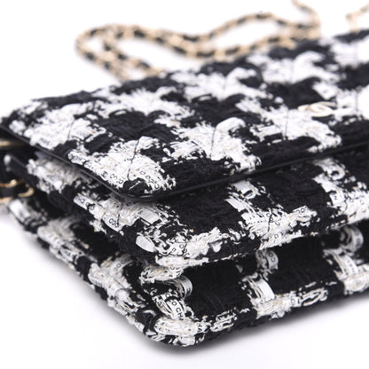 Chanel Tweed Quilted Wallet On Chain WOC Black Ecru White 9 of 11