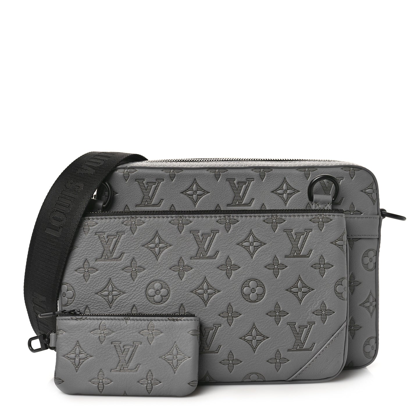 Calfskin Monogram Shadow Trio Messenger Anthracite Gray