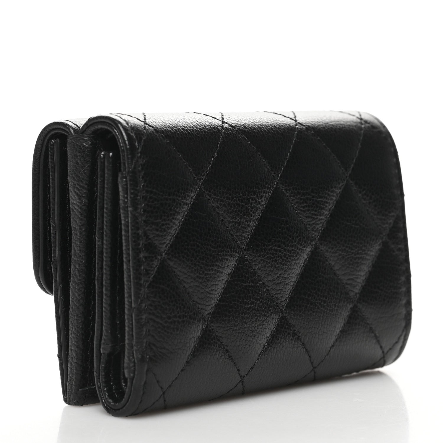 Chanel Grained Calfskin Quilted CC Box Compact Flap Wallet Black 3 of 12