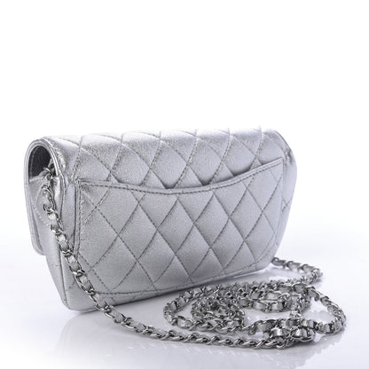 Chanel Metallic Lambskin Quilted Glasses Case With Chain Silver 3 of 9