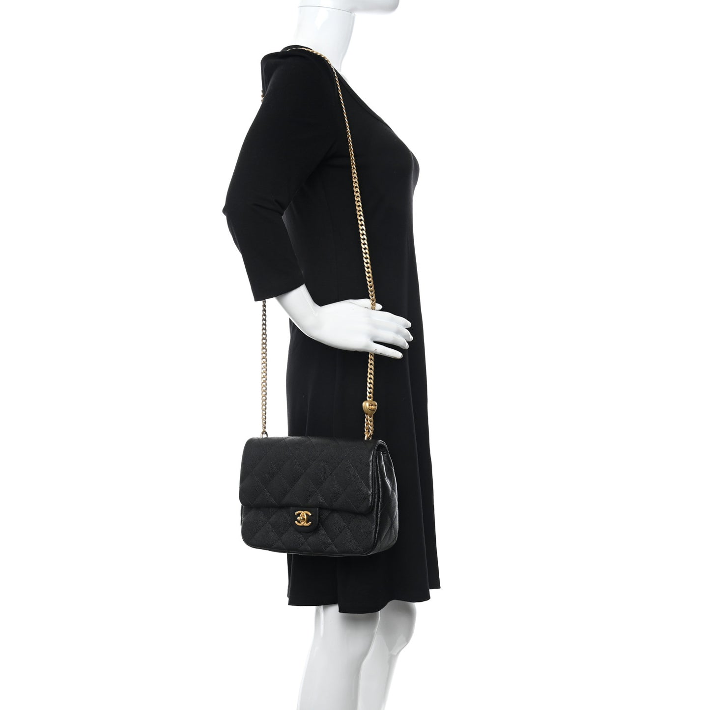 Caviar Quilted Sweetheart Flap Black
