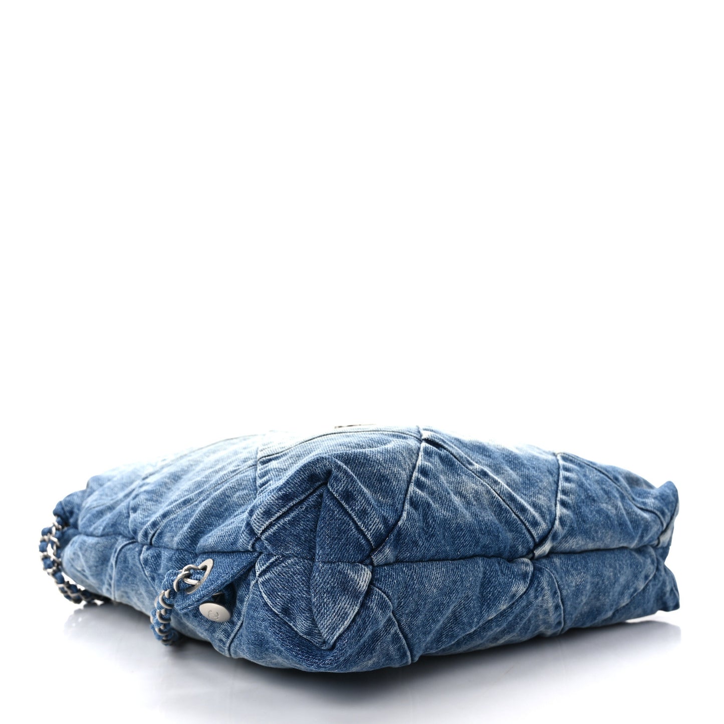 Denim Quilted Chanel 22 Backpack Blue