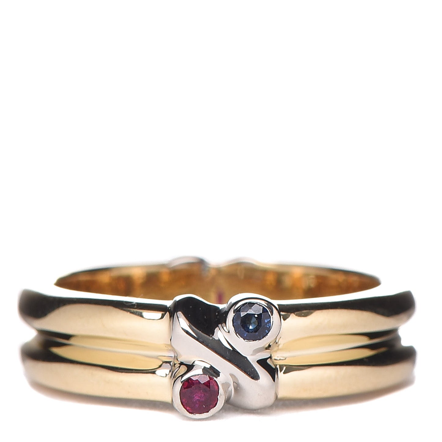 18K Yellow White Gold Ruby Sapphire Ring 48 4.5