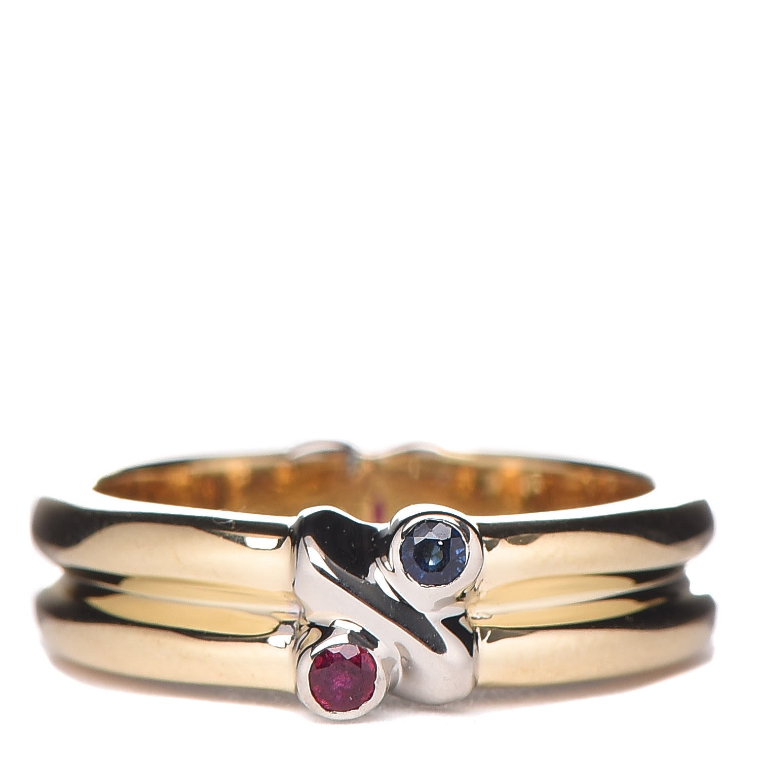 Tiffany 18K Yellow White Gold Ruby Sapphire Ring 48 4.5 1 of 7