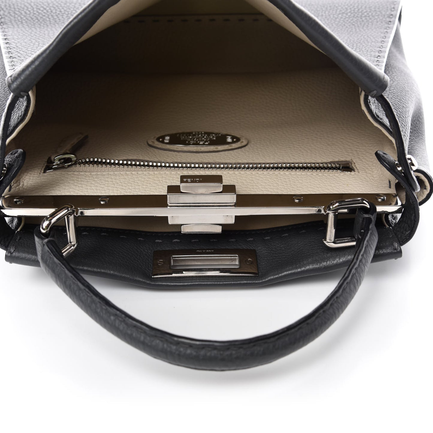 Cuoio Romano Selleria Bi-Color Medium Peekaboo Iconic Satchel Asfalto Latte