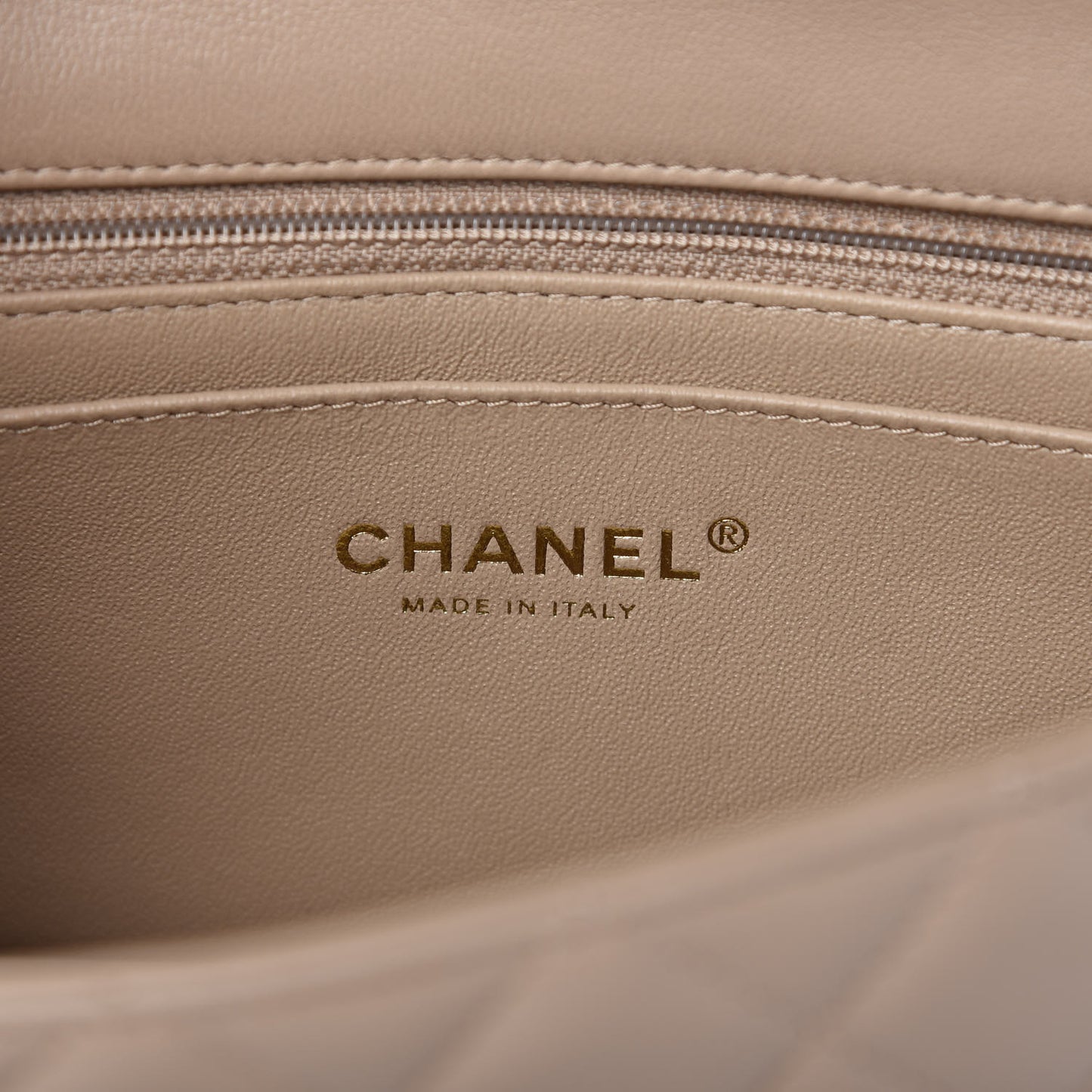 Lambskin Quilted Mini Rectangular Flap Dark Beige