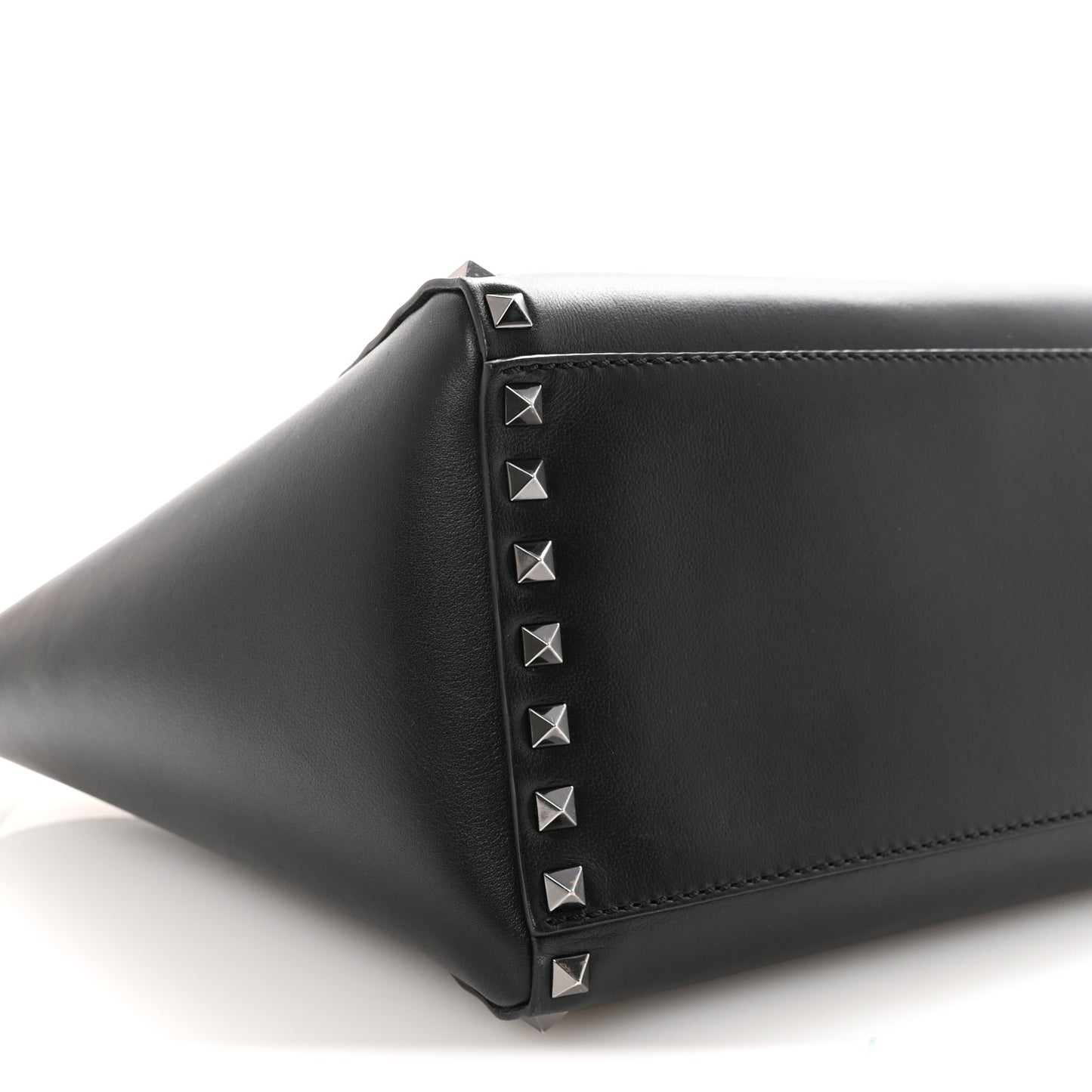 Vitello Small Rockstud Double Handle Tote Black