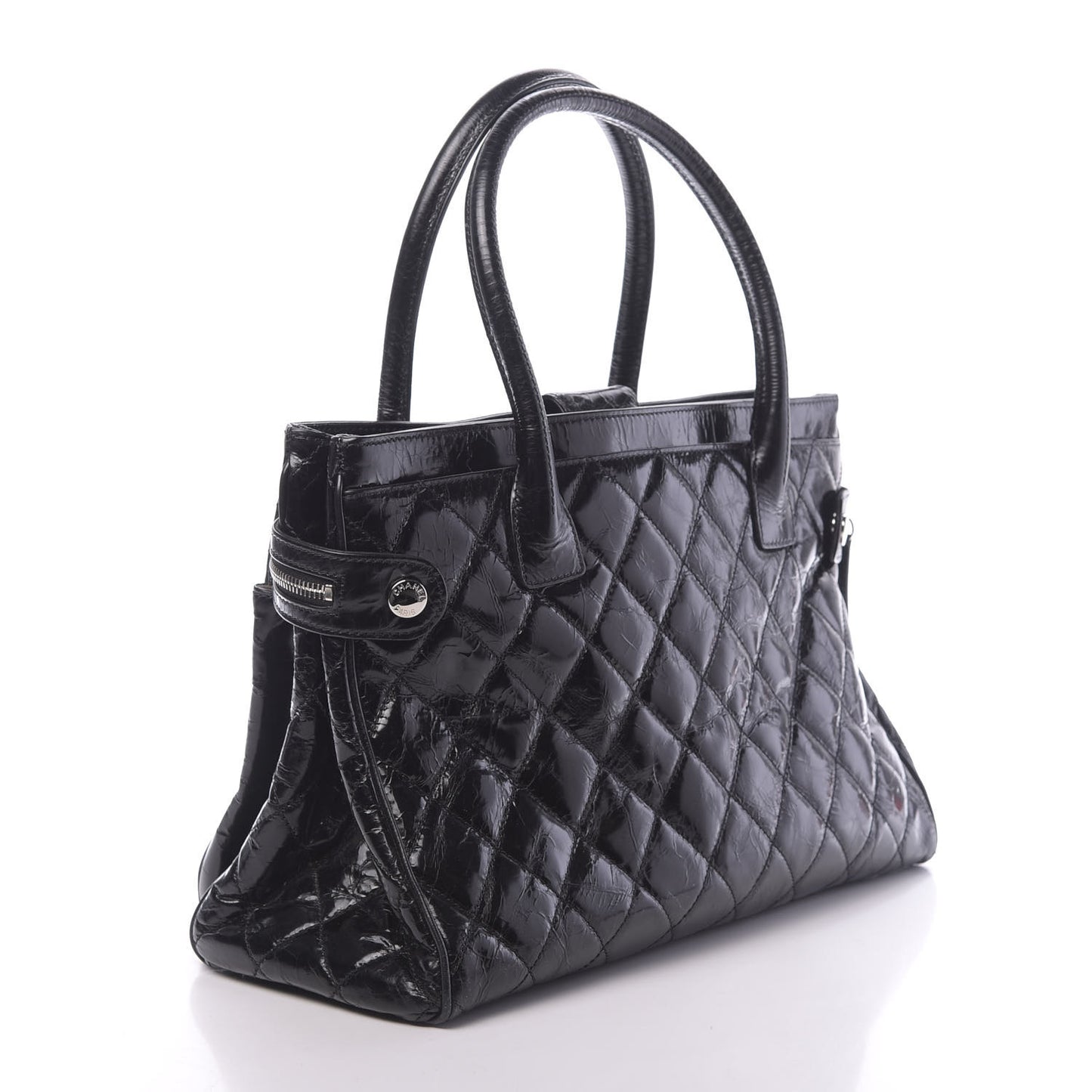 Glazed Calfskin Quilted Large New Portobello Tote Black