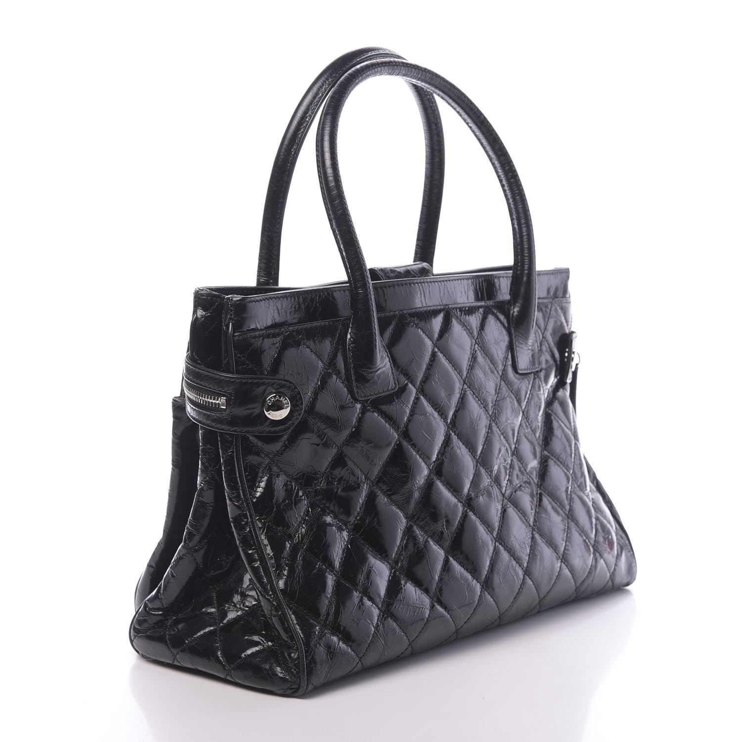 Chanel Glazed Calfskin Quilted Large New Portobello Tote Black 4 of 11