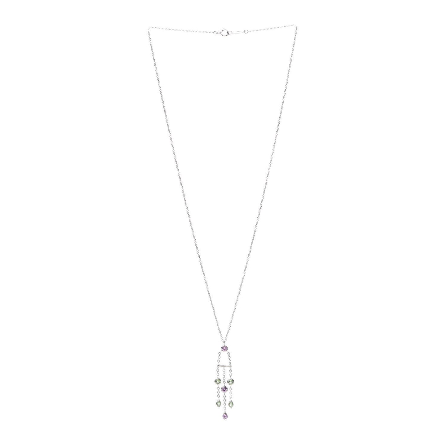 18K White Gold Green Pink Tourmaline Jazz Pendant Necklace