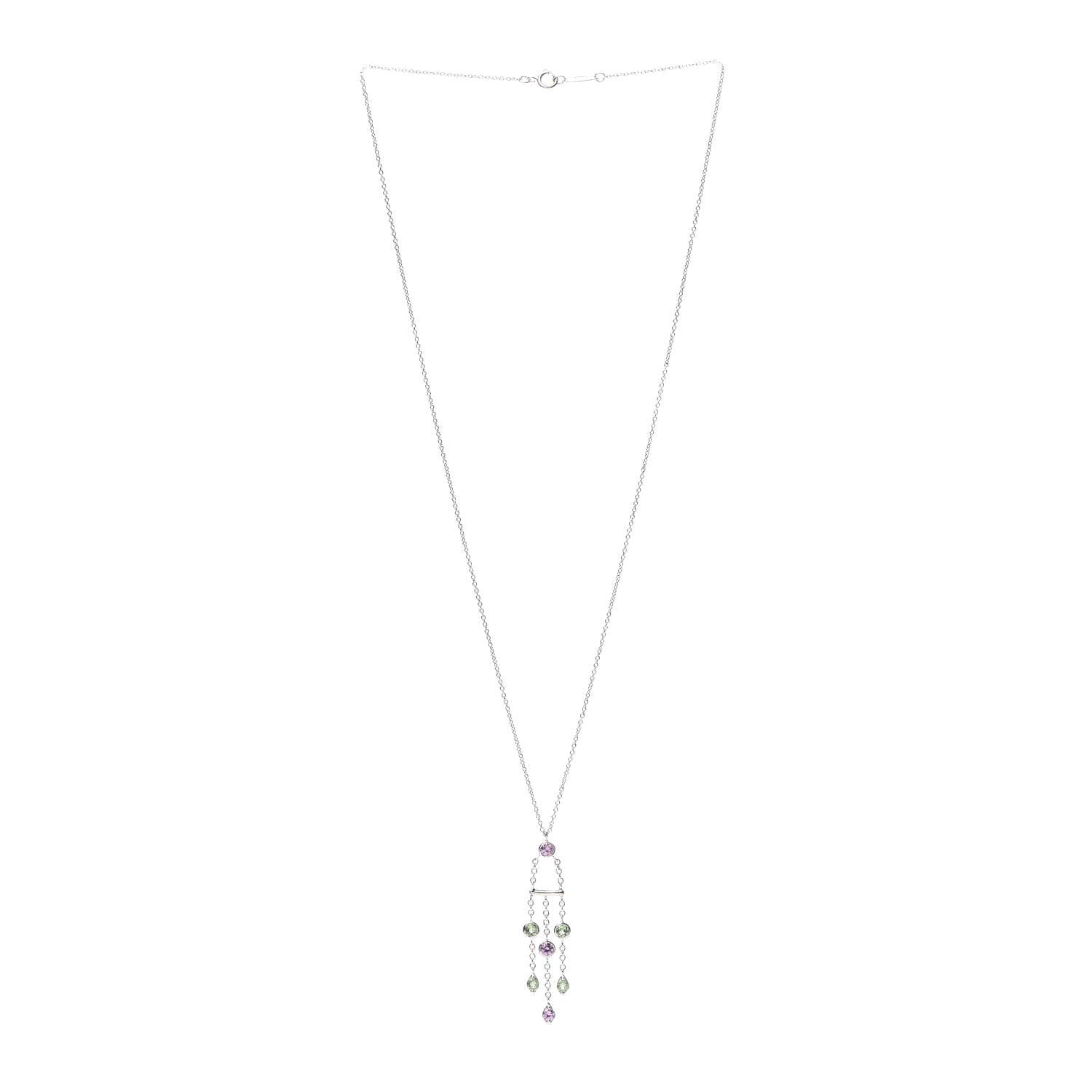 Tiffany 18K White Gold Green Pink Tourmaline Jazz Pendant Necklace 3 of 6