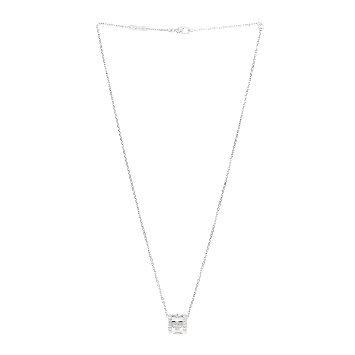18K White Gold Diamond Small Perlee Clovers Pendant Necklace