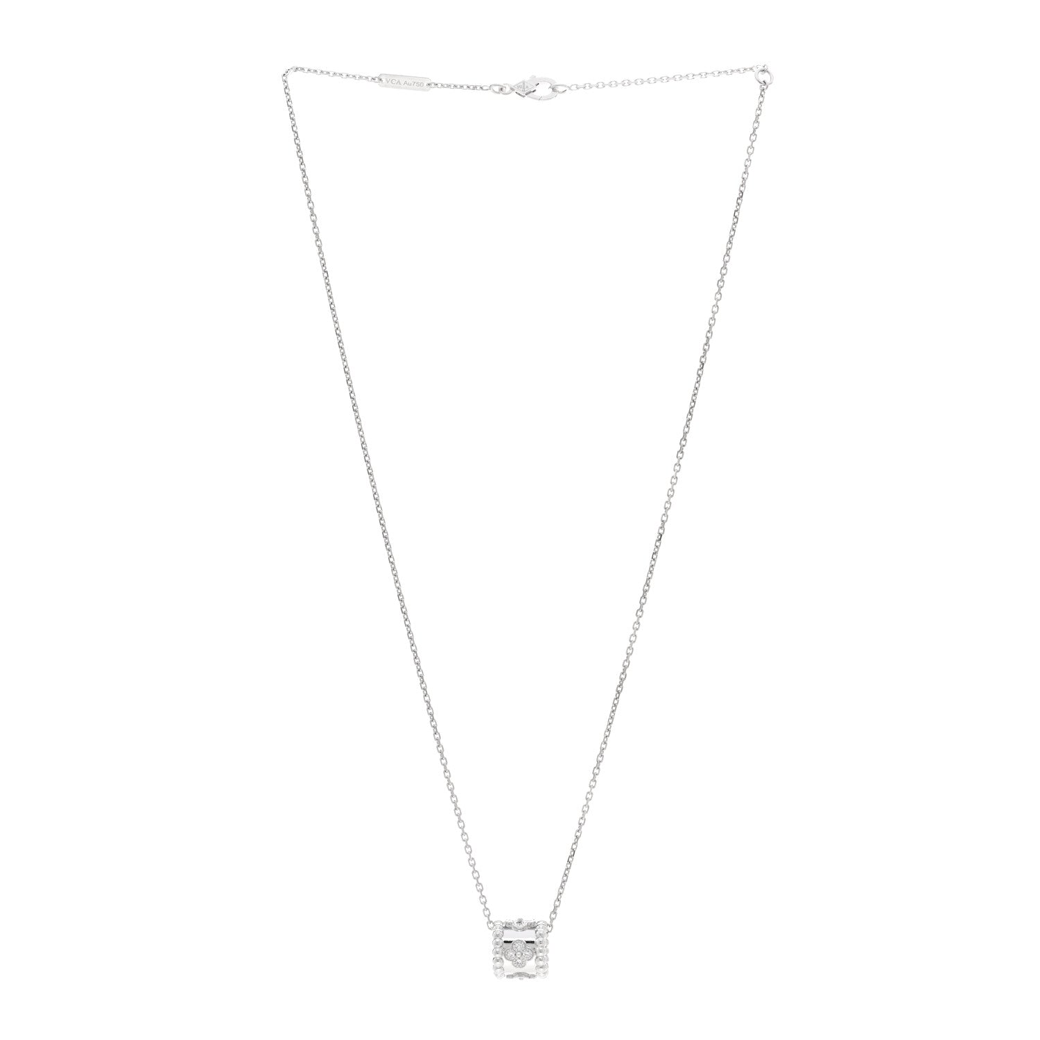 Van Cleef & Arpels 18K White Gold Diamond Small Perlee Clovers Pendant Necklace 3 of 5