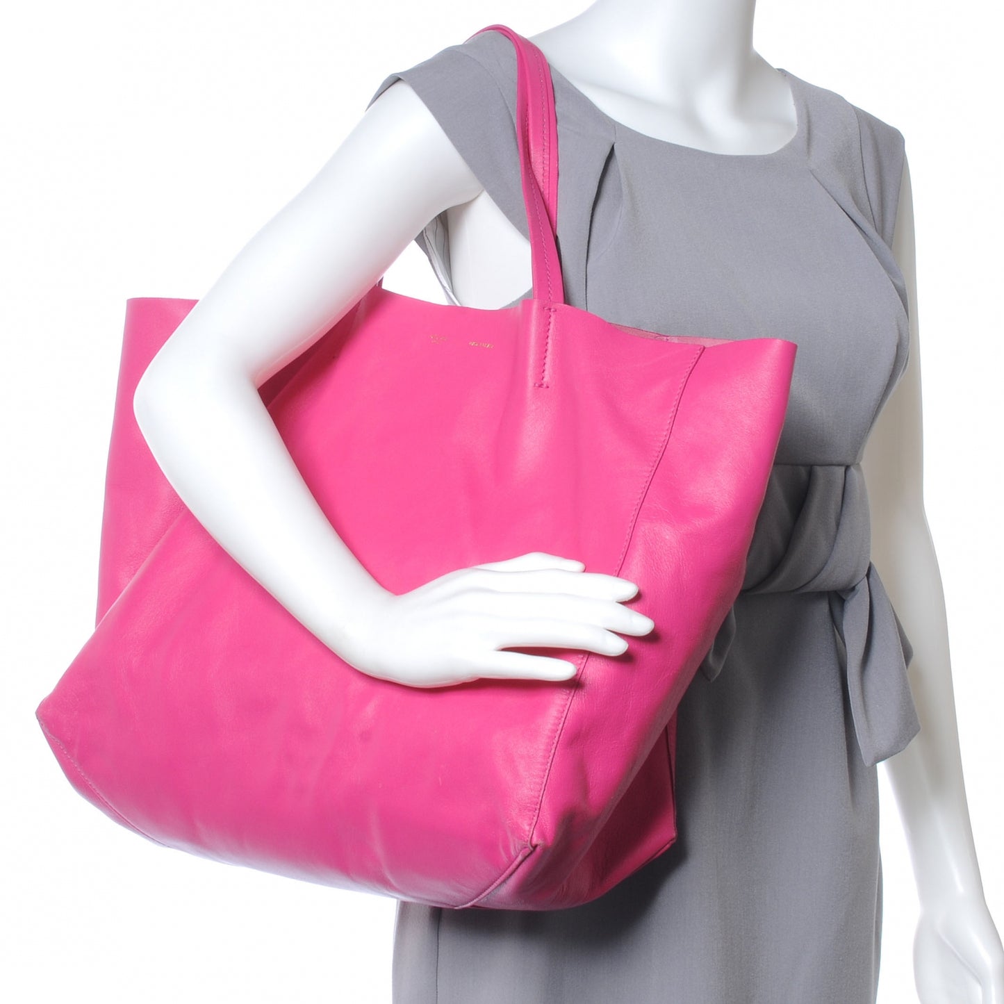 Leather Horizontal Cabas Fuschia