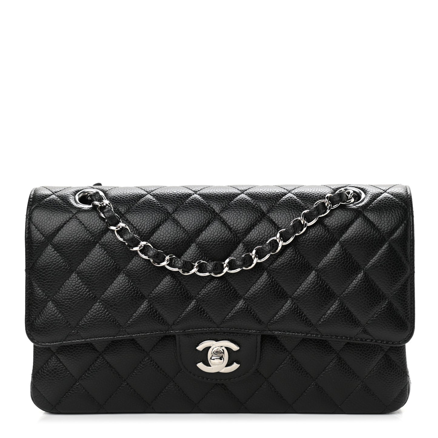 Caviar Quilted Medium Double Flap Black