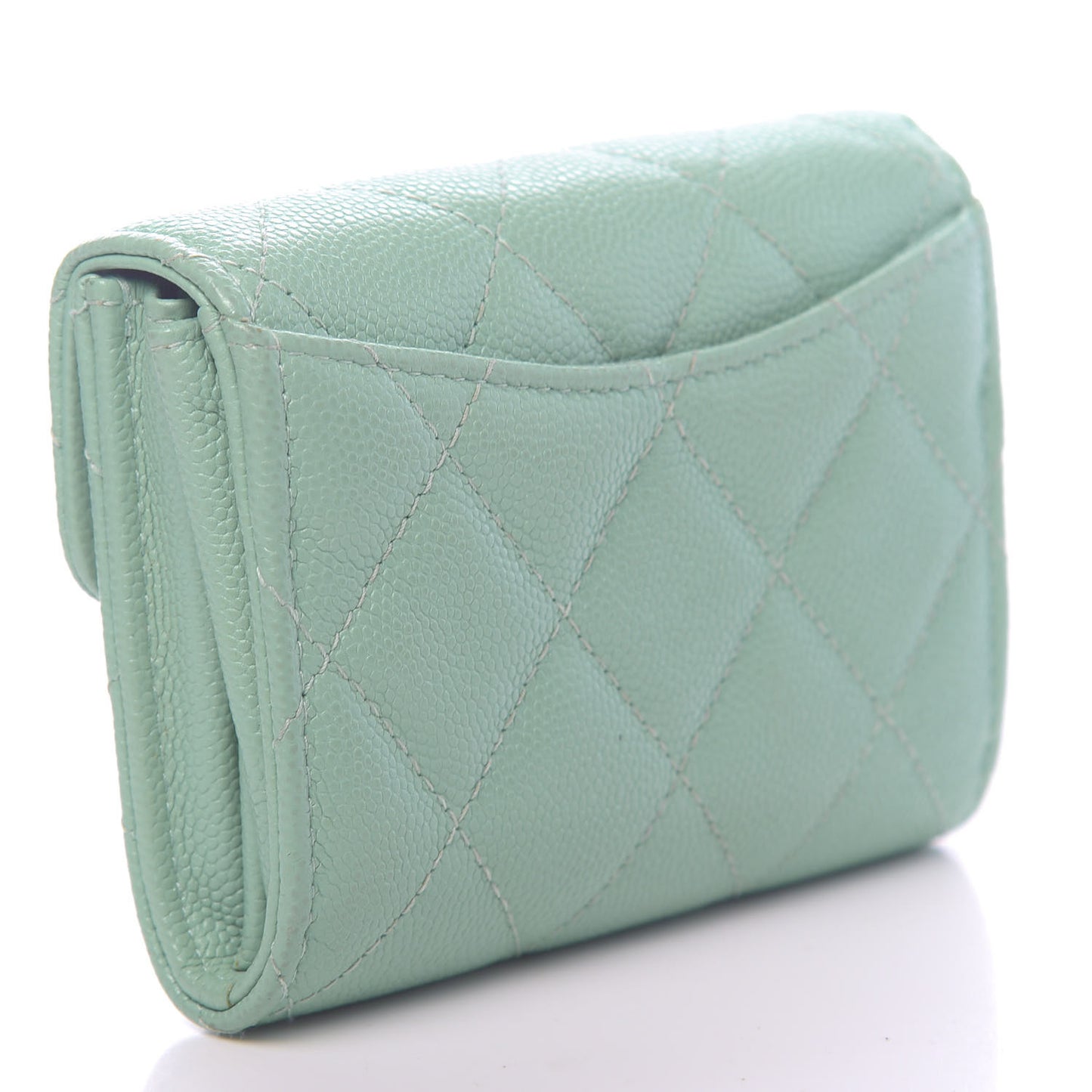 Caviar Quilted Flap Card Holder Wallet Light Blue