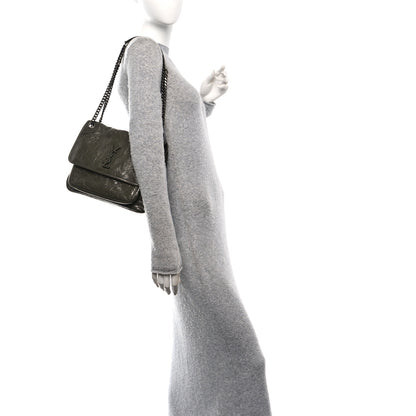 Saint Laurent Crinkled Lambskin Matelasse Monogram Medium Niki Chain Satchel Military Olive 2 of 11