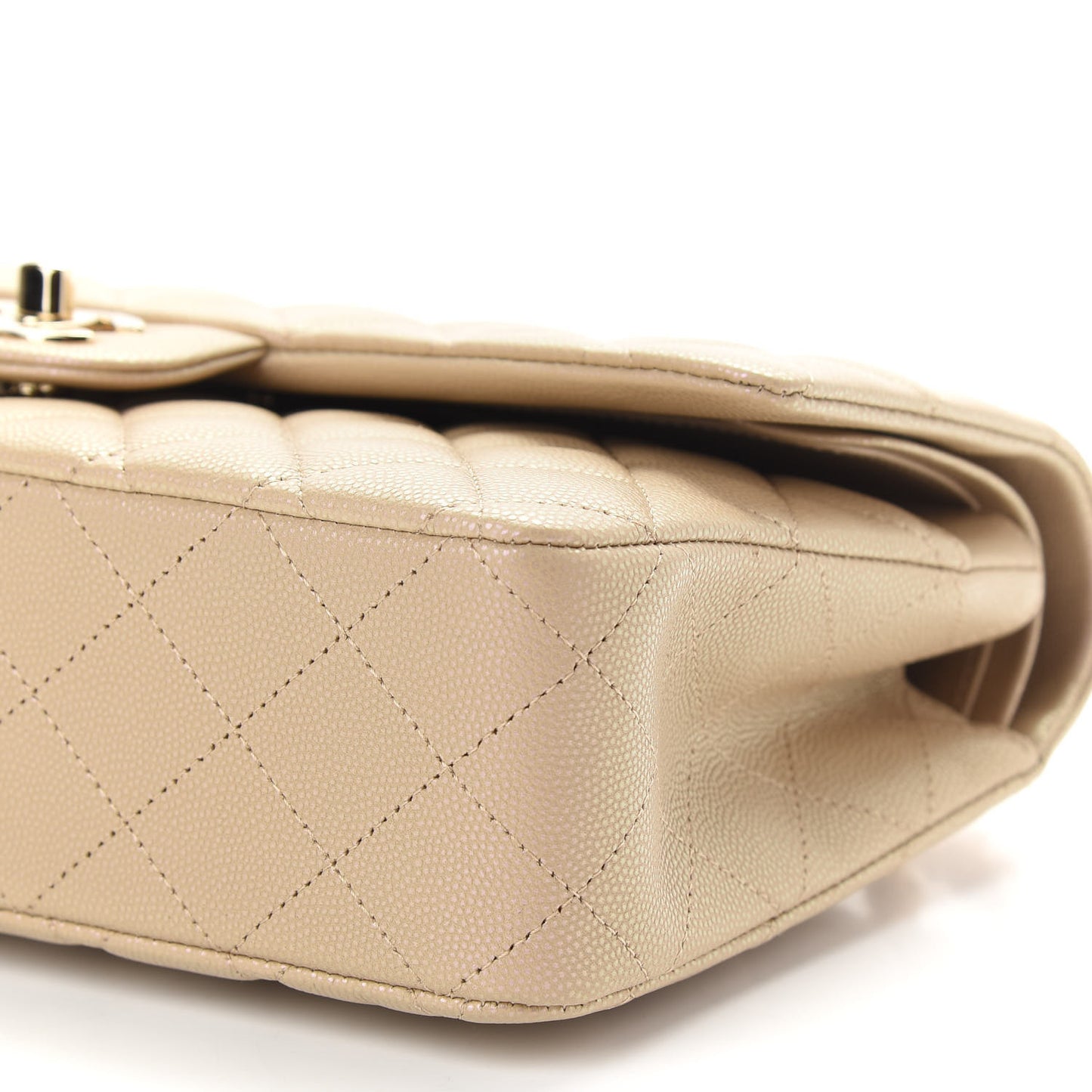 Iridescent Caviar Quilted Medium Double Flap Dark Beige