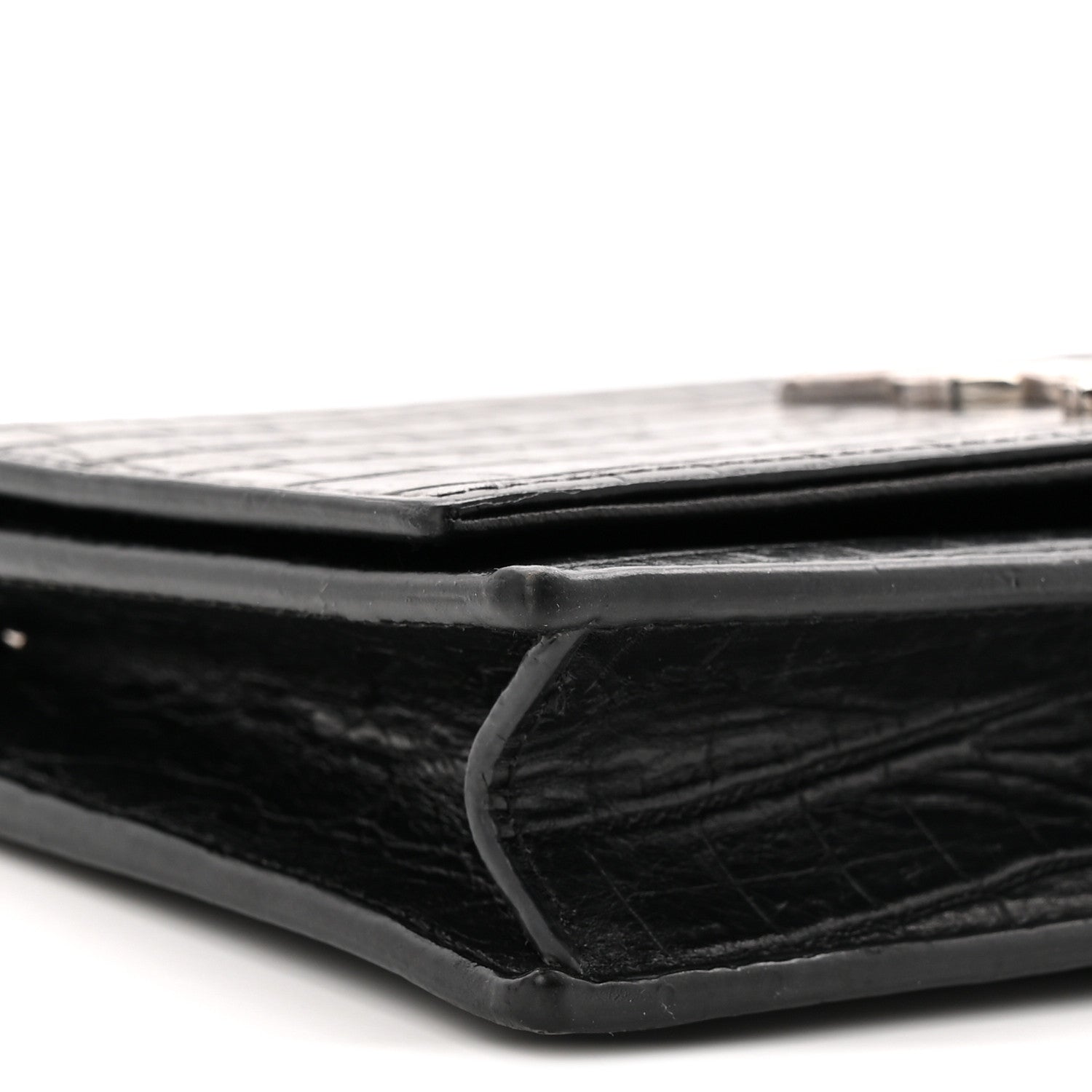 Saint Laurent Calfskin Crocodile Embossed Kate Monogram Tassel Chain Wallet Black 8 of 9