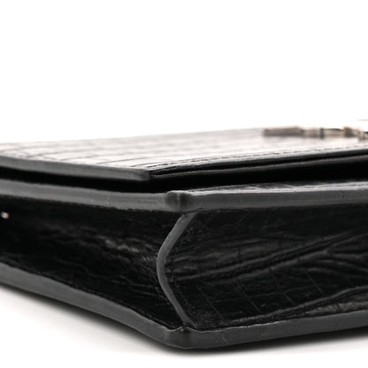 Saint Laurent Calfskin Crocodile Embossed Kate Monogram Tassel Chain Wallet Black 8 of 9