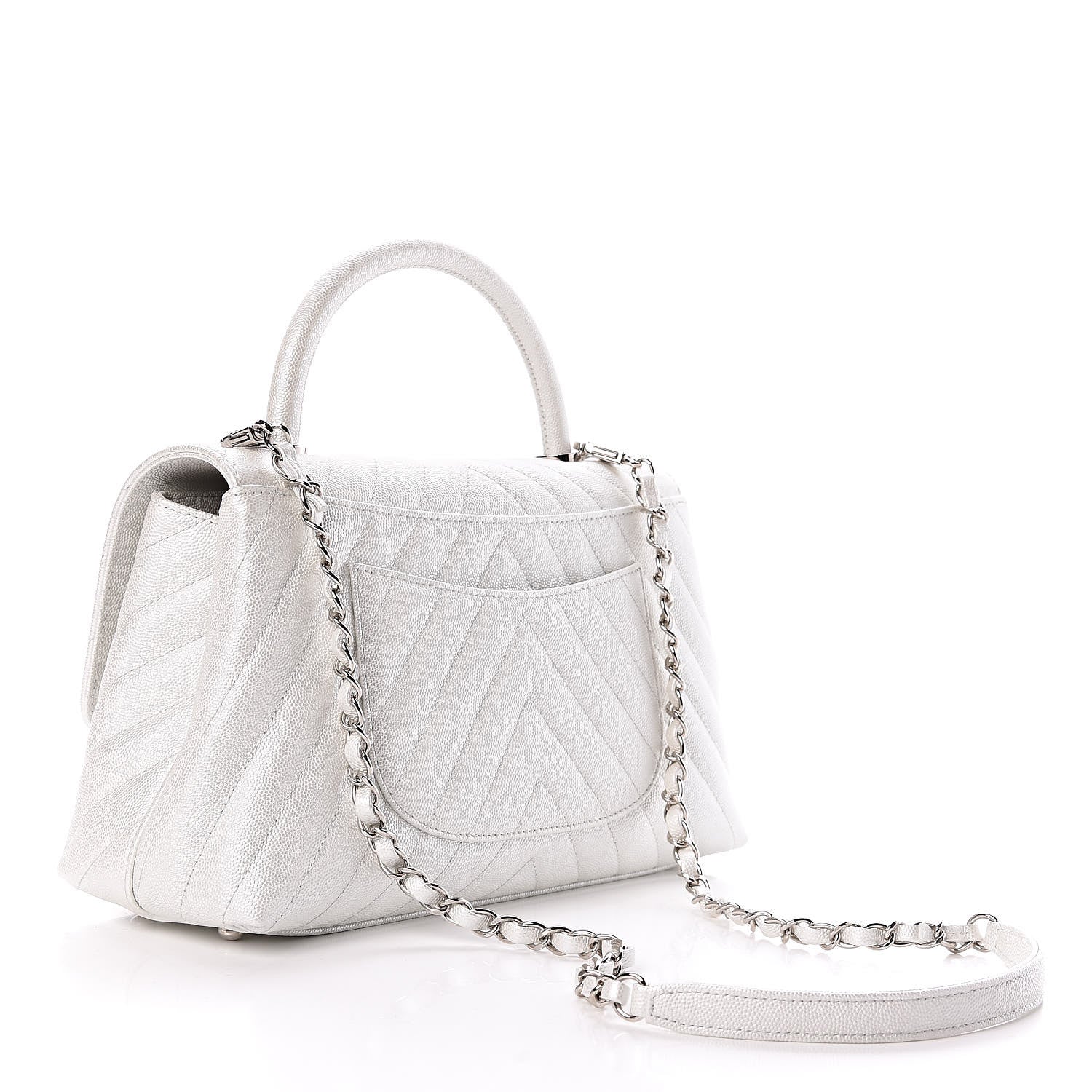 Chanel Iridescent Caviar Chevron Quilted Small Coco Handle Flap White 3 of 10