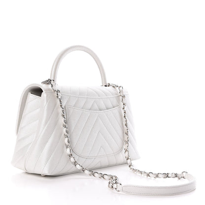 Chanel Iridescent Caviar Chevron Quilted Small Coco Handle Flap White 3 of 10