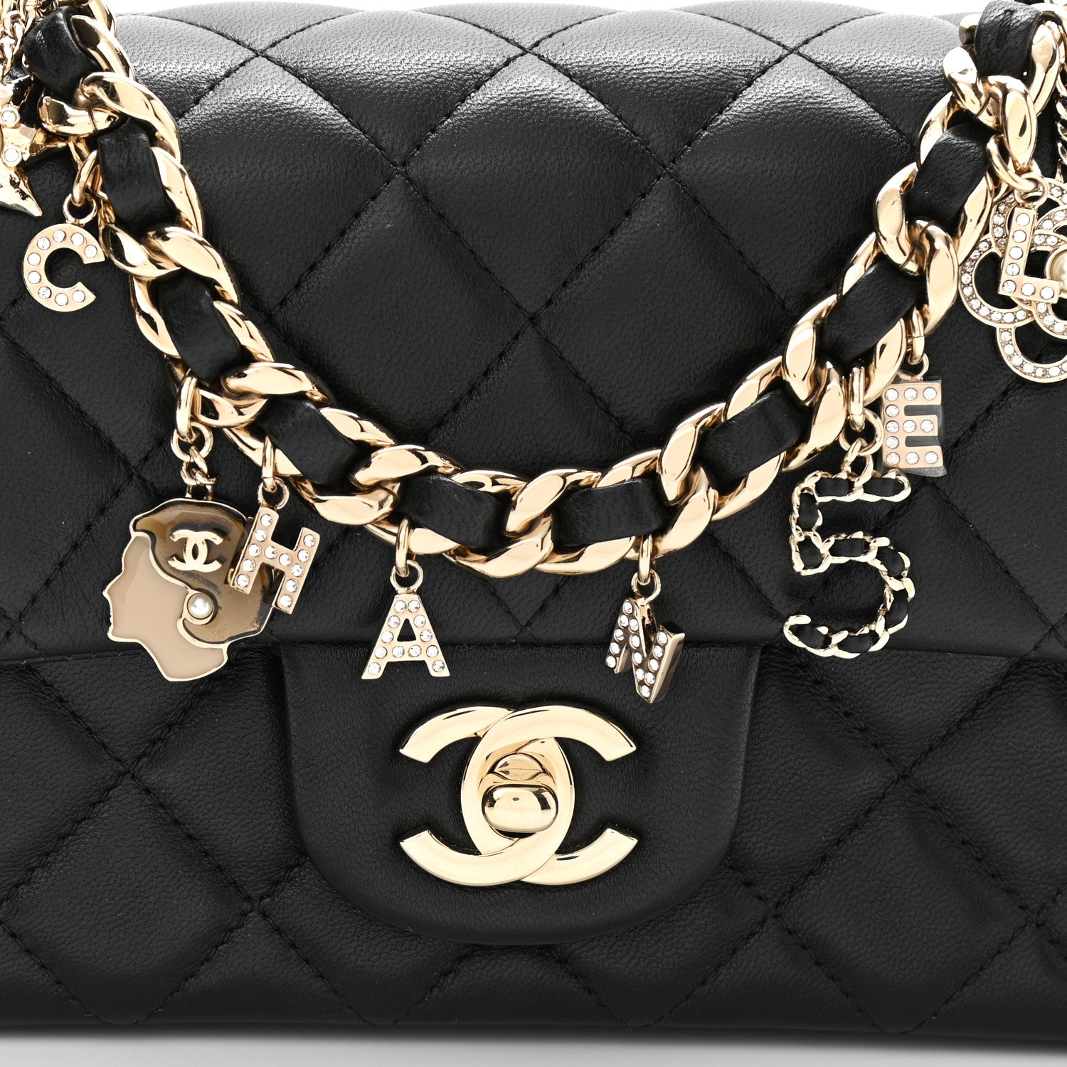 Chanel Lambskin Quilted Mini Coco Charms Rectangular Flap Black 8 of 13