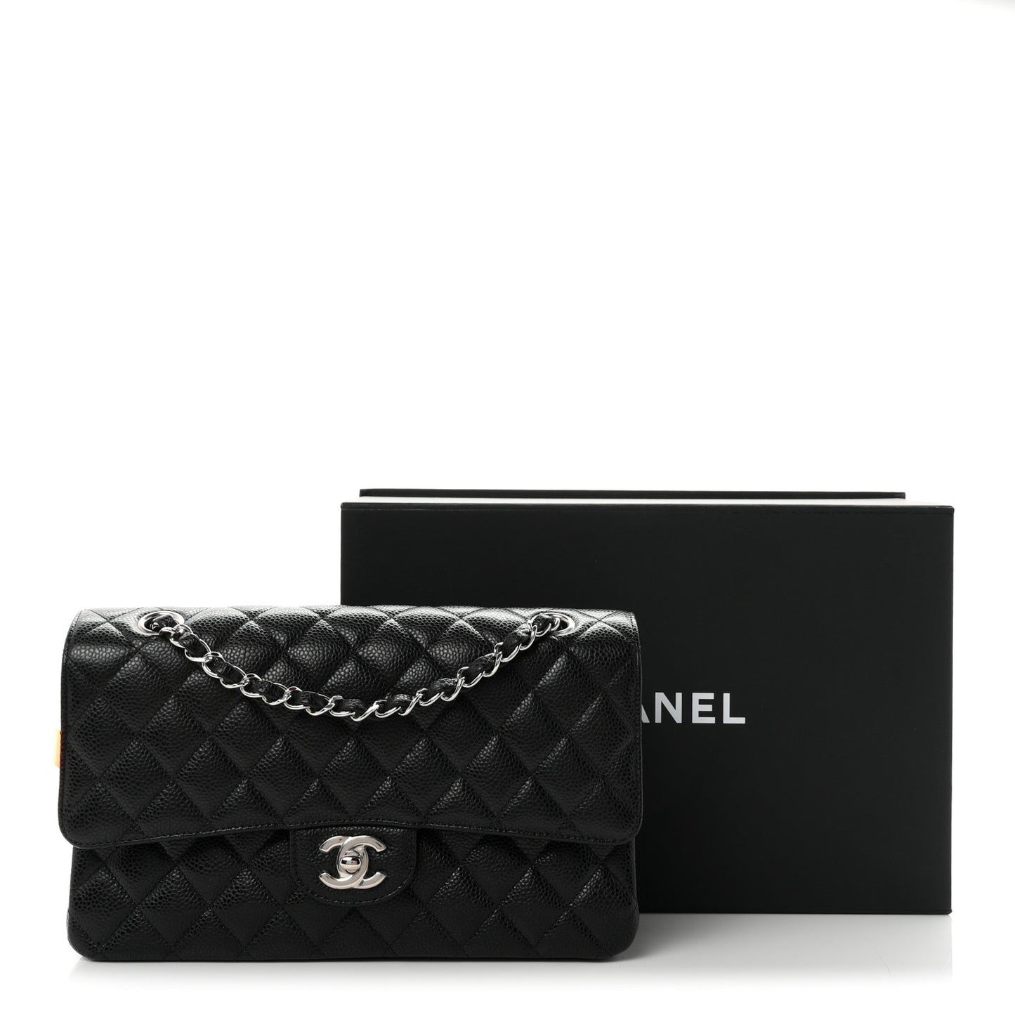 Caviar Quilted Medium Double Flap Black