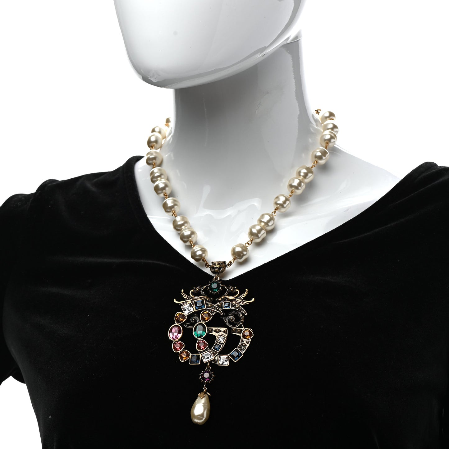 Crystal Pearl Marmont Dragon Necklace Aged Gold Multicolor