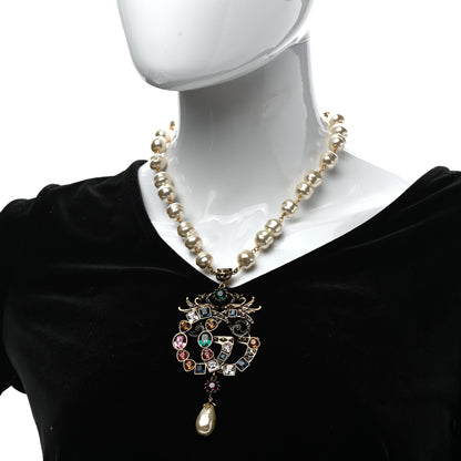 Gucci Crystal Pearl Marmont Dragon Necklace Aged Gold Multicolor 2 of 7