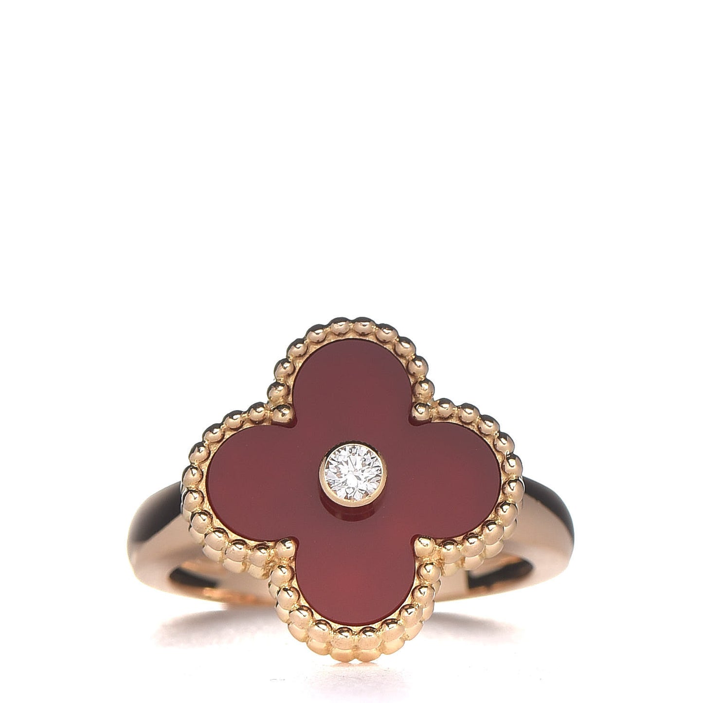 18K Yellow Gold Diamond Carnelian Vintage Alhambra Ring 51 5.75