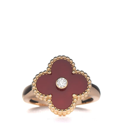 Van Cleef & Arpels 18K Yellow Gold Diamond Carnelian Vintage Alhambra Ring 51 5.75 1 of 5