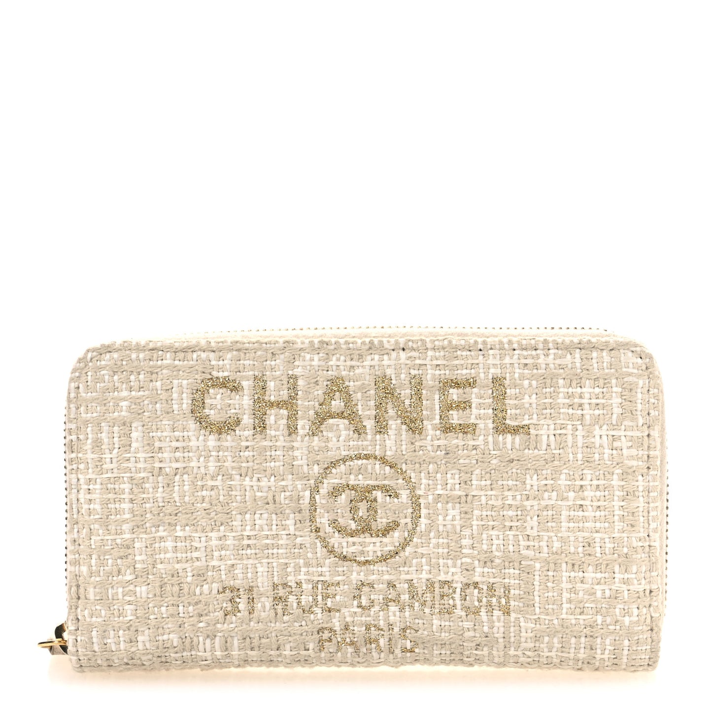 Lurex Canvas Deauville Medium Zip Around Wallet Beige