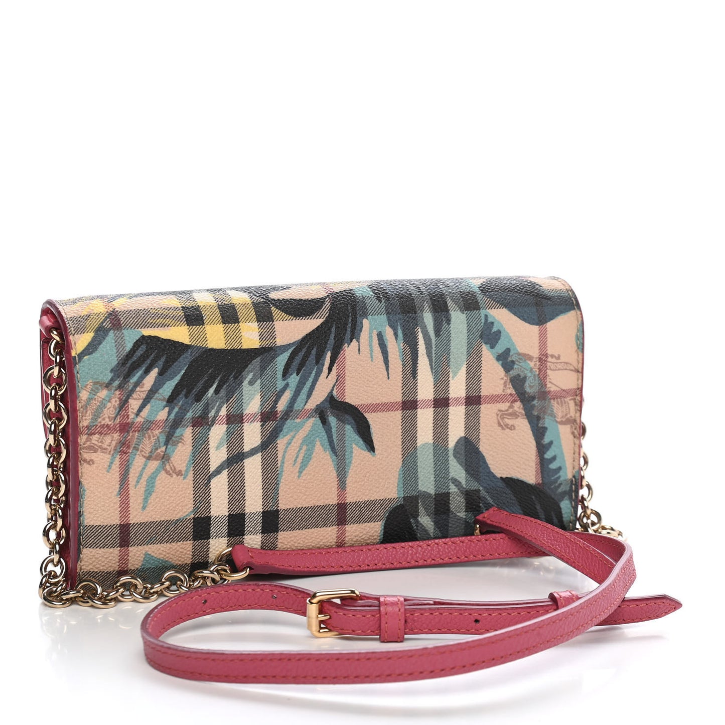 Haymarket Check Floral Print Henley Wallet On Chain Plum Pink Pewter Blue