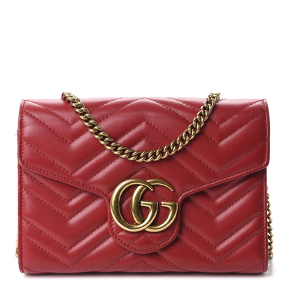 Gucci Calfskin Matelasse GG Marmont Chain Wallet Hibiscus Red 1 of 10