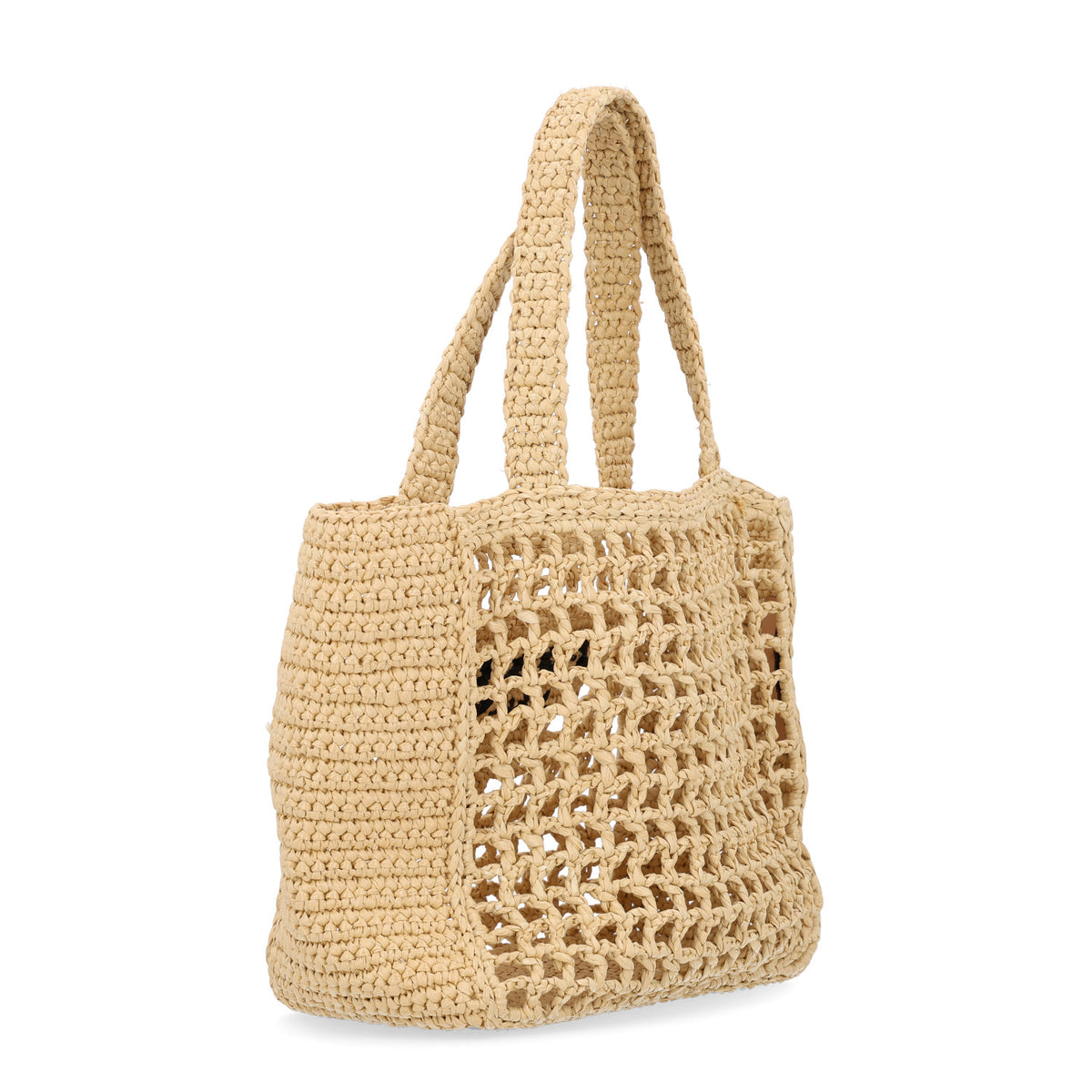 PRADA Yarn Raffia Effect Crochet Logo Embroidered Small Tote Bag Naturale