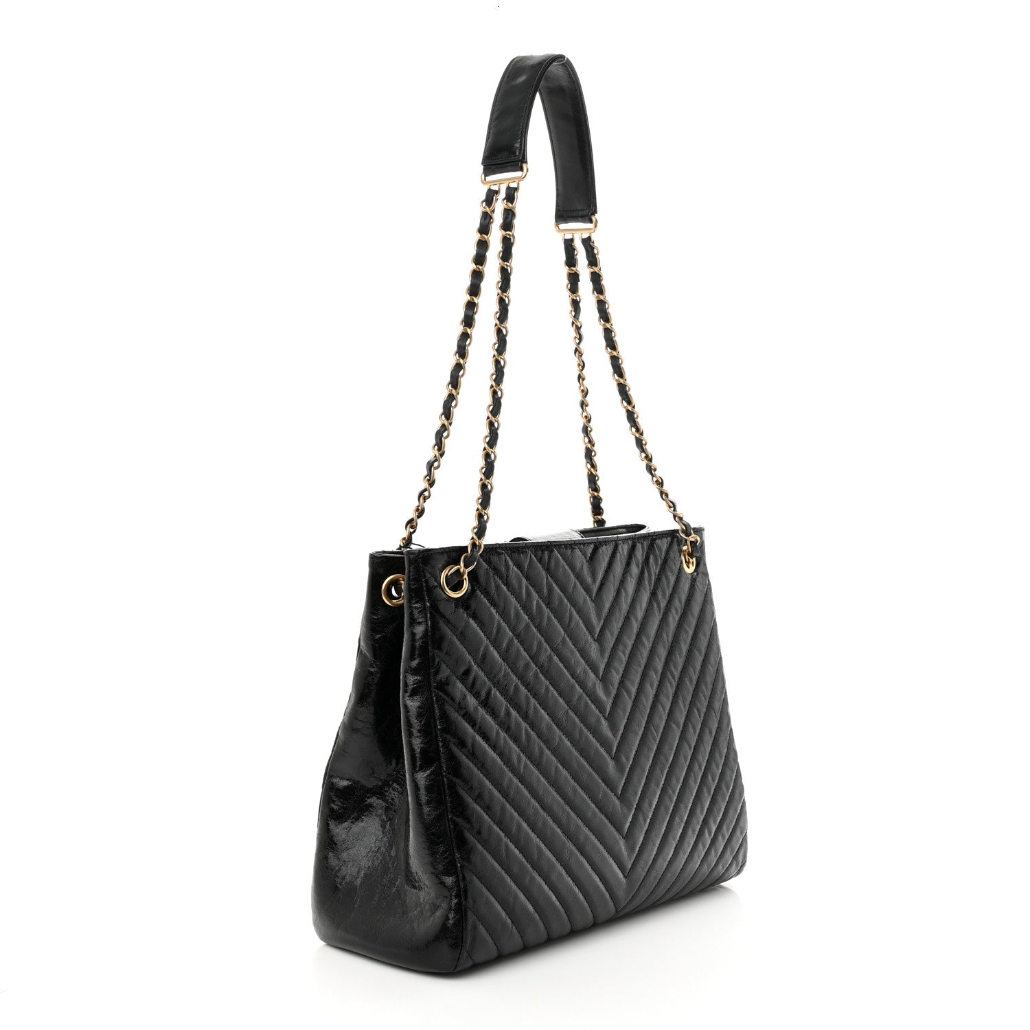 Chanel Aged Calfskin Chevron Quilted Shopping Tote Black 3 of 10