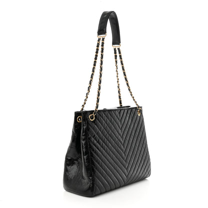 Chanel Aged Calfskin Chevron Quilted Shopping Tote Black 3 of 10
